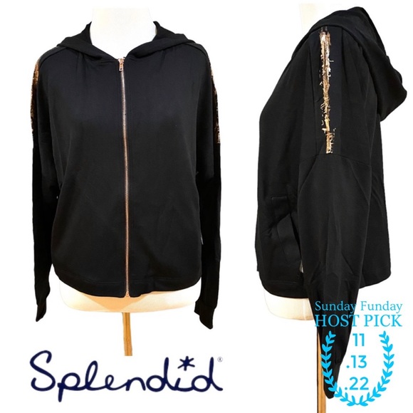 Splendid Tops - 🥳HP🥳NWT Splendid Metallic Striped Dolman Hooded Active Jacket